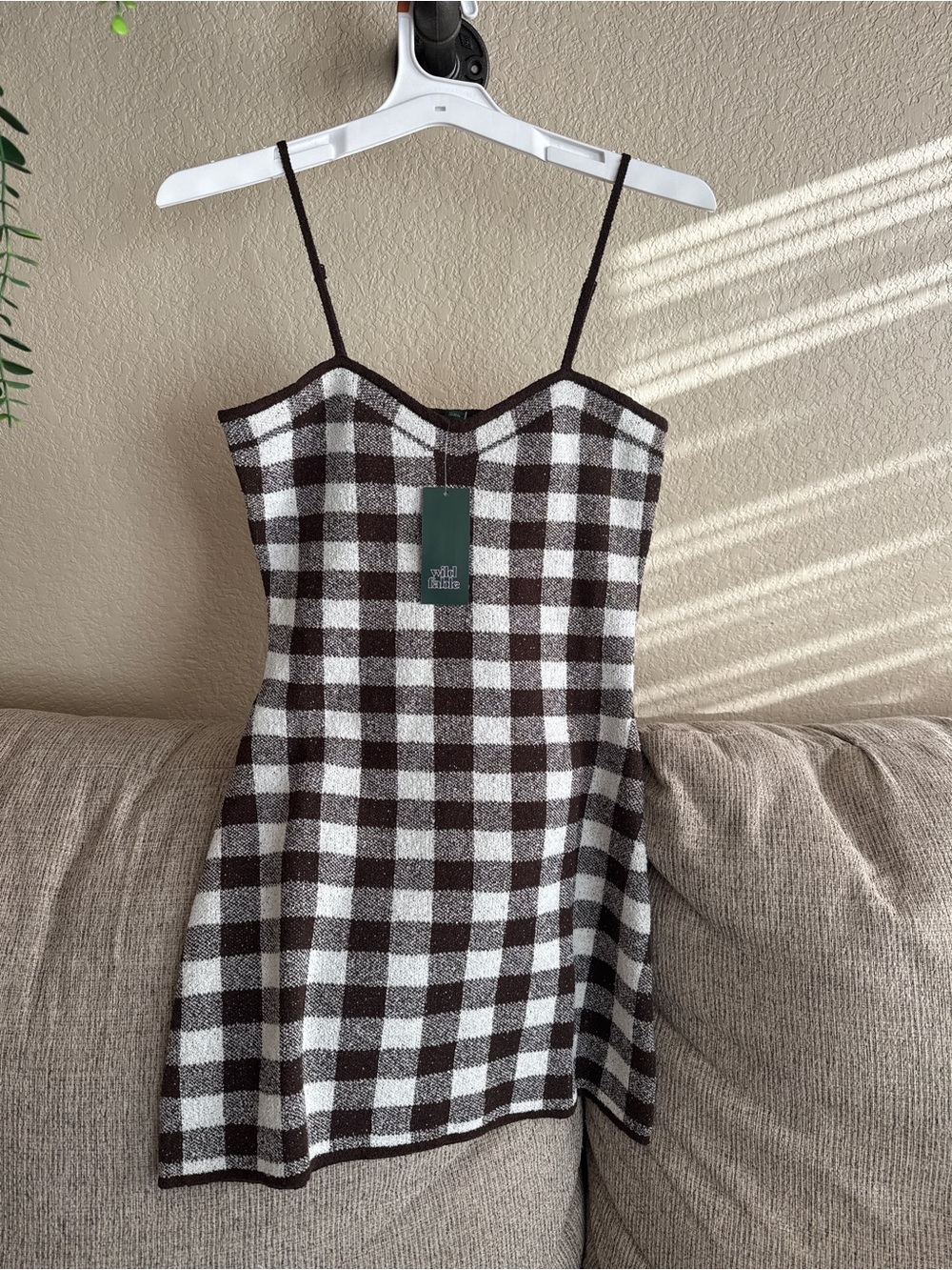 wild fable Brown and White Check Spaghetti Strap Mini Dress